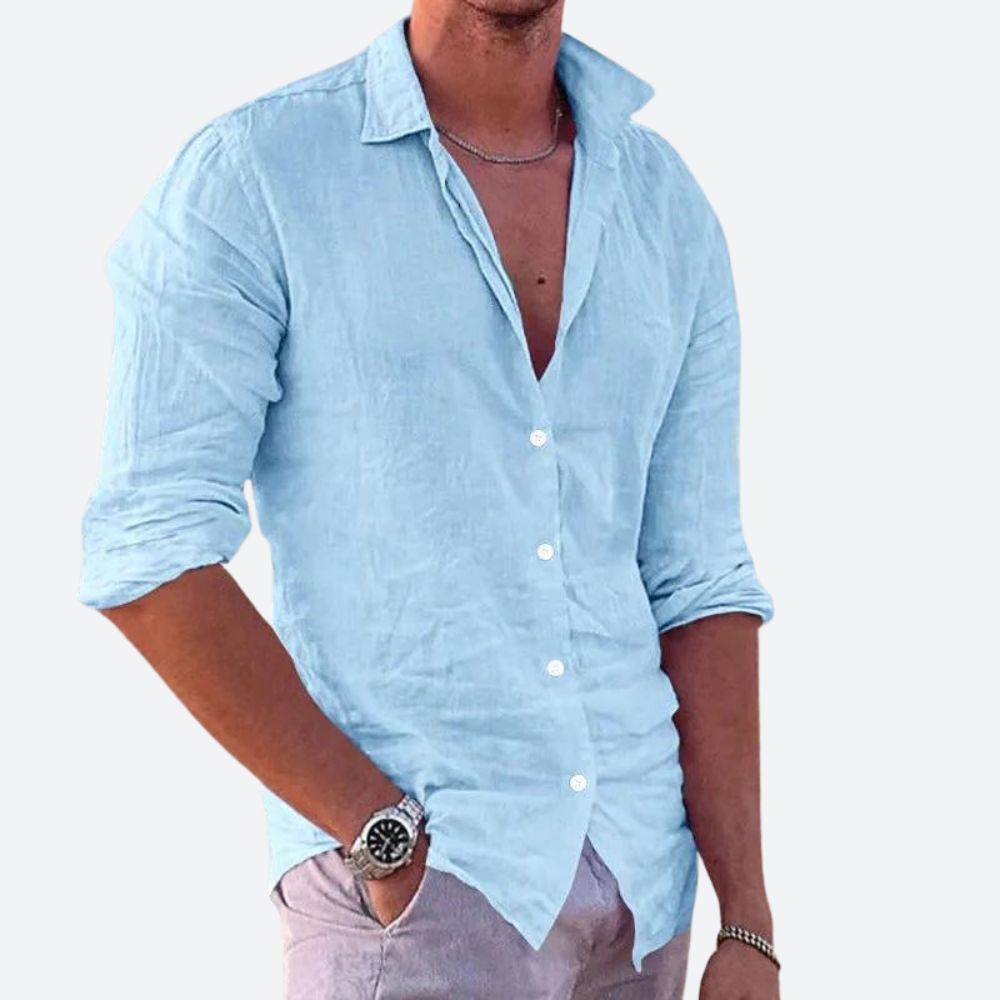 Linnen Heren Overhemd – Ademend Zomer Shirt Met Lange Mouwen Voor Lente En Zomer