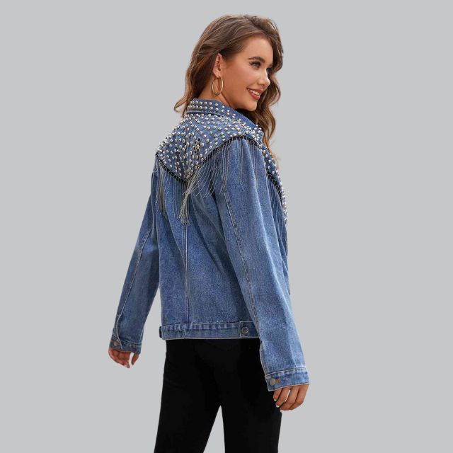 Denim Fringe Jacket Met Pareldetails – Stijlvolle Lente-Zomer Eyecatcher Voor Dames