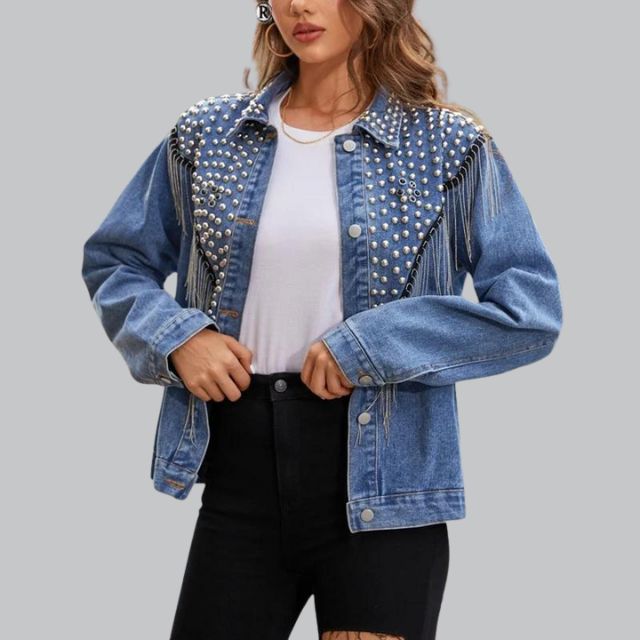 Denim Fringe Jacket Met Pareldetails – Stijlvolle Lente-Zomer Eyecatcher Voor Dames