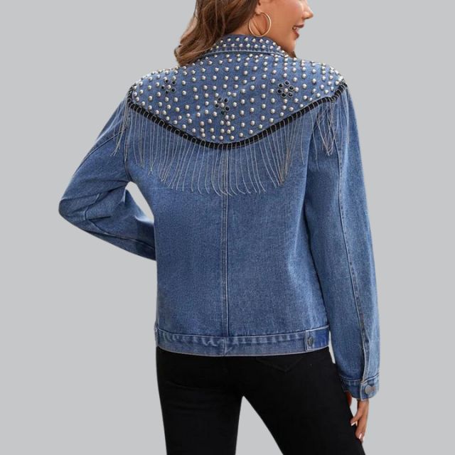 Denim Fringe Jacket Met Pareldetails – Stijlvolle Lente-Zomer Eyecatcher Voor Dames