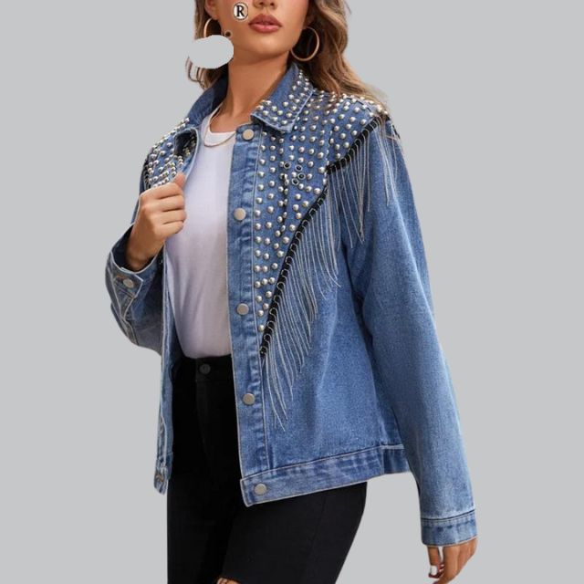 Denim Fringe Jacket Met Pareldetails – Stijlvolle Lente-Zomer Eyecatcher Voor Dames