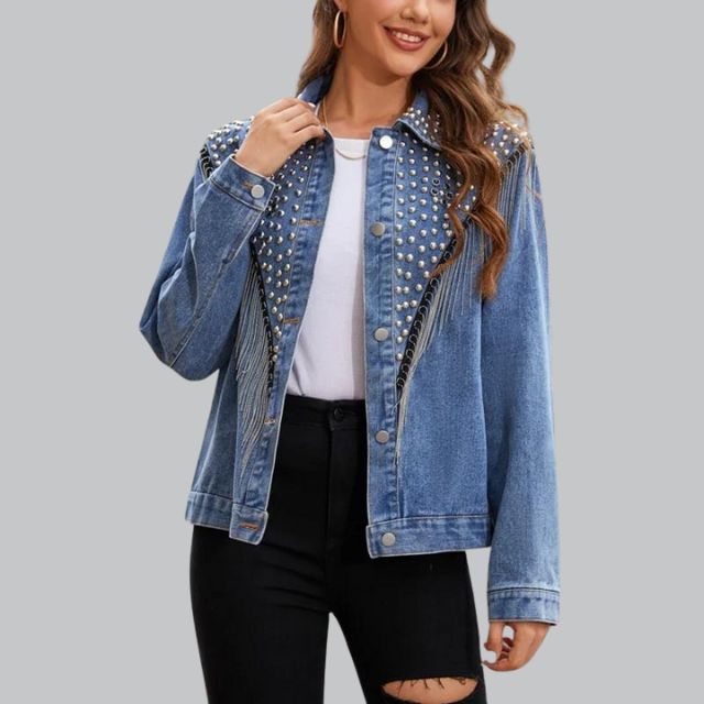 Denim Fringe Jacket Met Pareldetails – Stijlvolle Lente-Zomer Eyecatcher Voor Dames