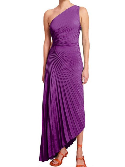 Elegante Geplooide Jurk Dames – Asymmetrische One-Shoulder Zomerjurk Met Uitsnede En Hoge Taille