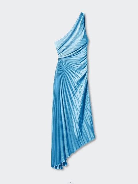 Elegante Geplooide Jurk Dames – Asymmetrische One-Shoulder Zomerjurk Met Uitsnede En Hoge Taille