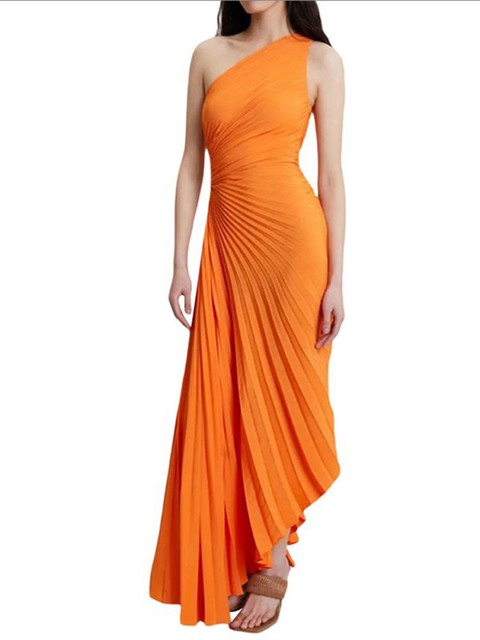 Elegante Geplooide Jurk Dames – Asymmetrische One-Shoulder Zomerjurk Met Uitsnede En Hoge Taille