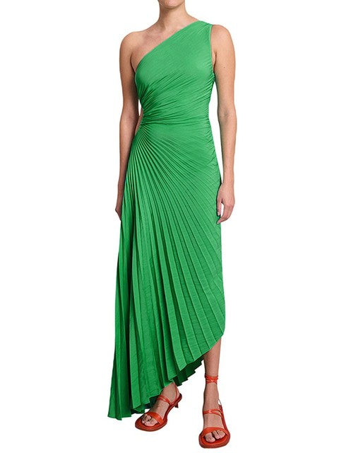 Elegante Geplooide Jurk Dames – Asymmetrische One-Shoulder Zomerjurk Met Uitsnede En Hoge Taille
