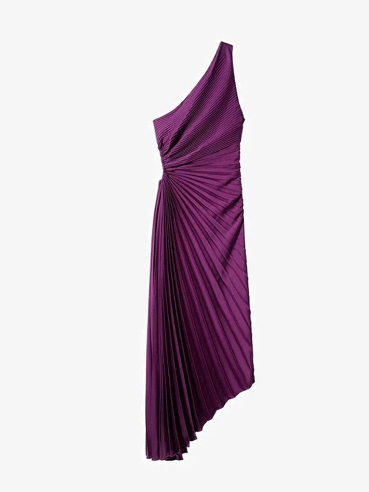 Elegante Geplooide Jurk Dames – Asymmetrische One-Shoulder Zomerjurk Met Uitsnede En Hoge Taille