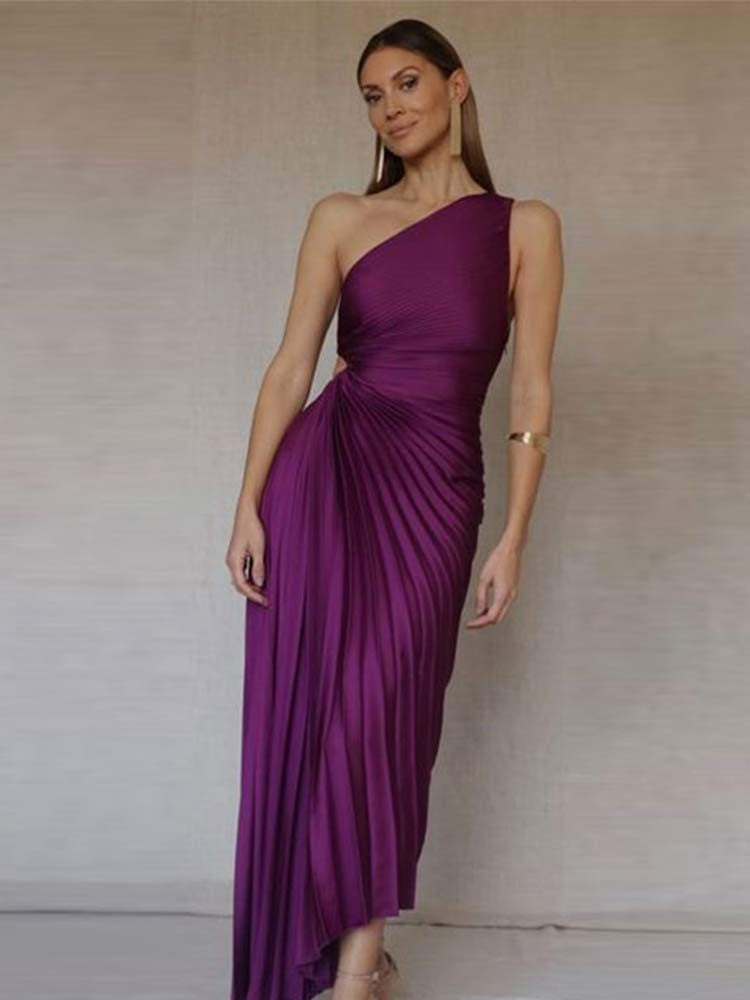 Elegante Geplooide Jurk Dames – Asymmetrische One-Shoulder Zomerjurk Met Uitsnede En Hoge Taille