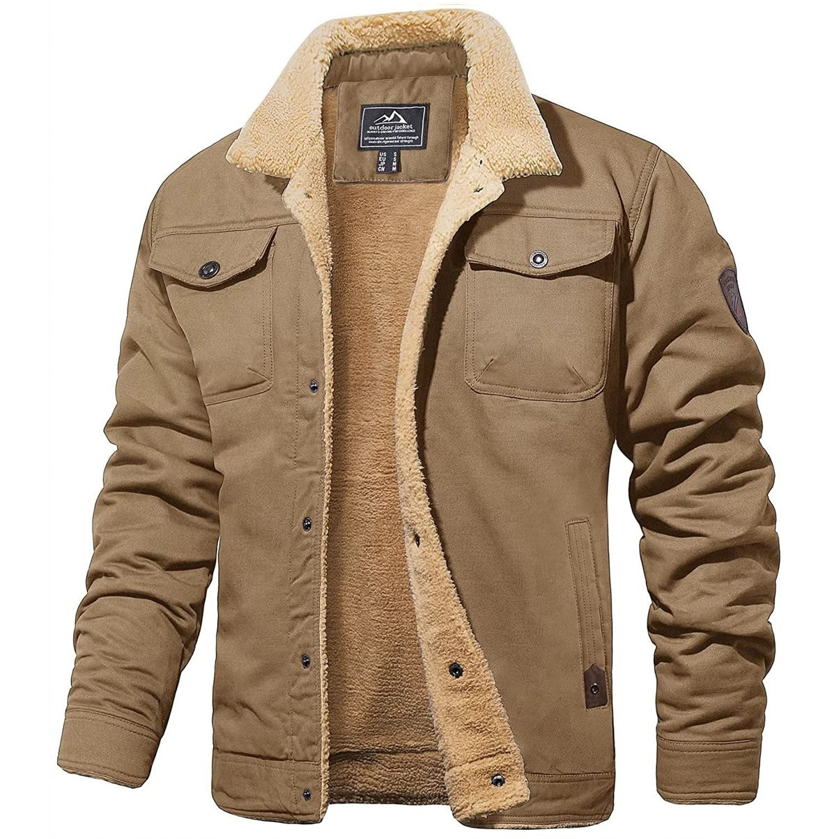 Heren Gevoerde Winterjas Met Sherpa Voering – Warme Outdoor Tussenjas Voor Herfst En Winter