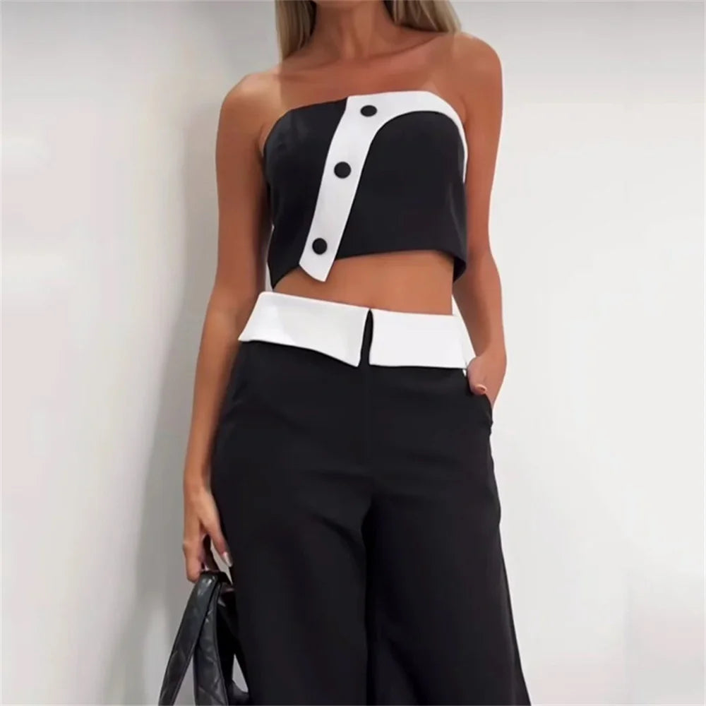 Crop Top & Wijde Broek Met Hoge Taille Set