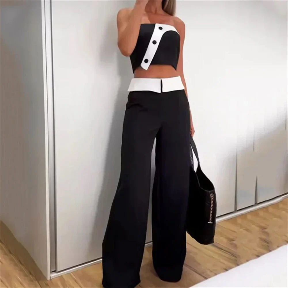 Crop Top & Wijde Broek Met Hoge Taille Set