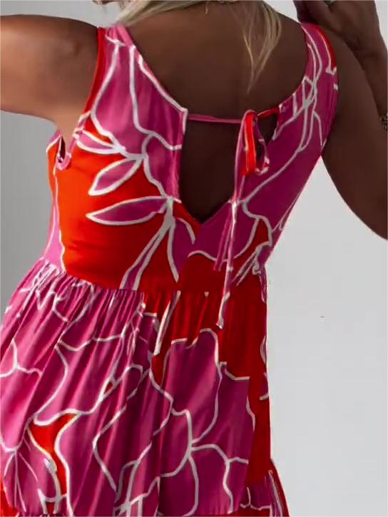 Mouwloze Damesjurk Met Bloemenprint – Luchtige A-Lijn Zomerjurk Met Strikdetail