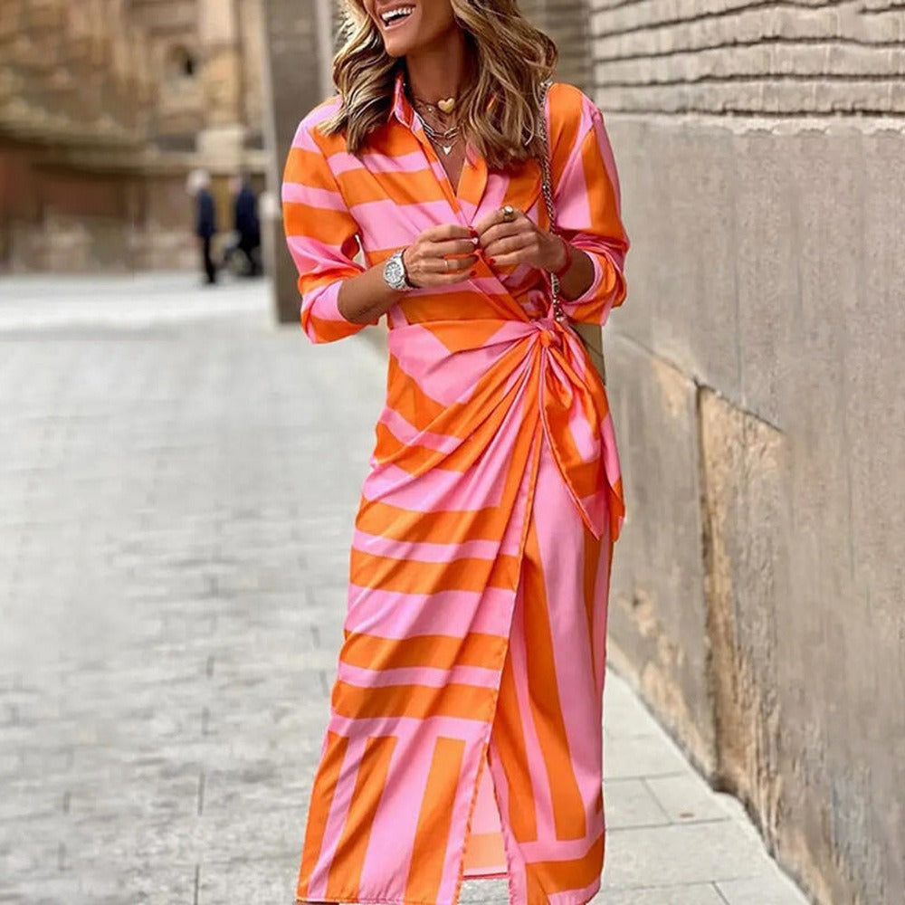 Zomerse Damesjurk Met Symmetrische Print – Luchtige Midi-Jurk Voor Zonnige Dagen En Avonden