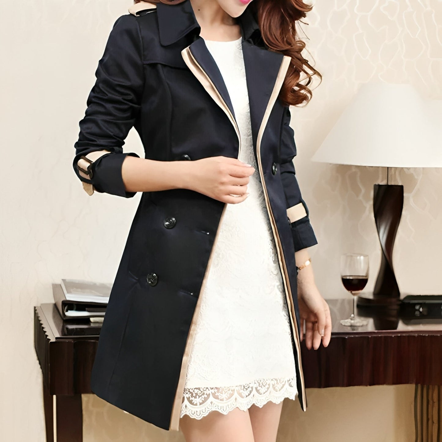 Elegante Lange Trenchcoat Met Strikdetail – Stijlvolle Damesjas Voor Lente En Herfst