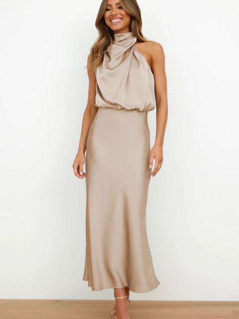 Lange Satijnen Avondjurk Dames – Chique Mouwloze Maxi-Jurk Voor Lente & Zomer Events