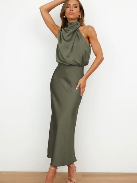 Lange Satijnen Avondjurk Dames – Chique Mouwloze Maxi-Jurk Voor Lente & Zomer Events