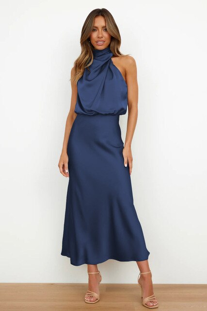 Lange Satijnen Avondjurk Dames – Chique Mouwloze Maxi-Jurk Voor Lente & Zomer Events