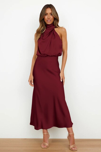 Lange Satijnen Avondjurk Dames – Chique Mouwloze Maxi-Jurk Voor Lente & Zomer Events