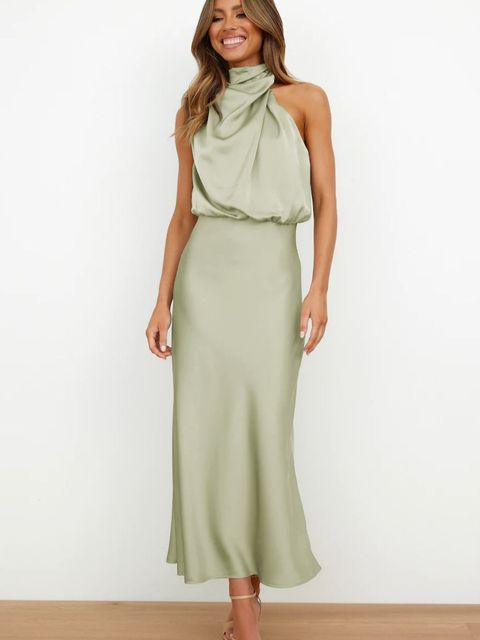 Lange Satijnen Avondjurk Dames – Chique Mouwloze Maxi-Jurk Voor Lente & Zomer Events