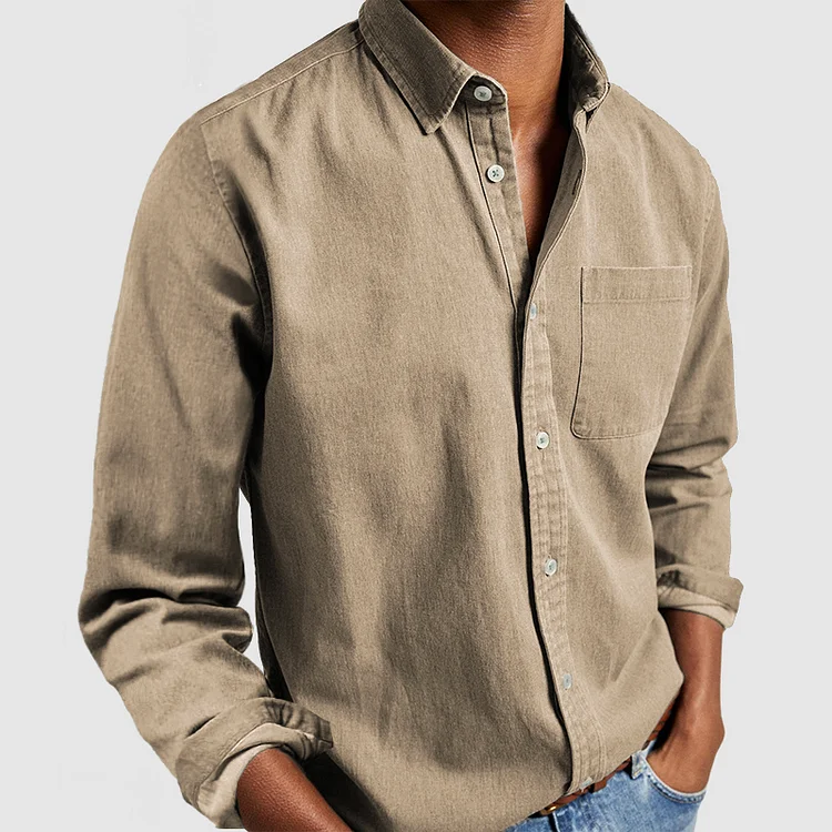 Heren Overhemd Met Lange Mouwen – Katoenblend, Casual Fit & Borstzak Voor Herfst En Lente