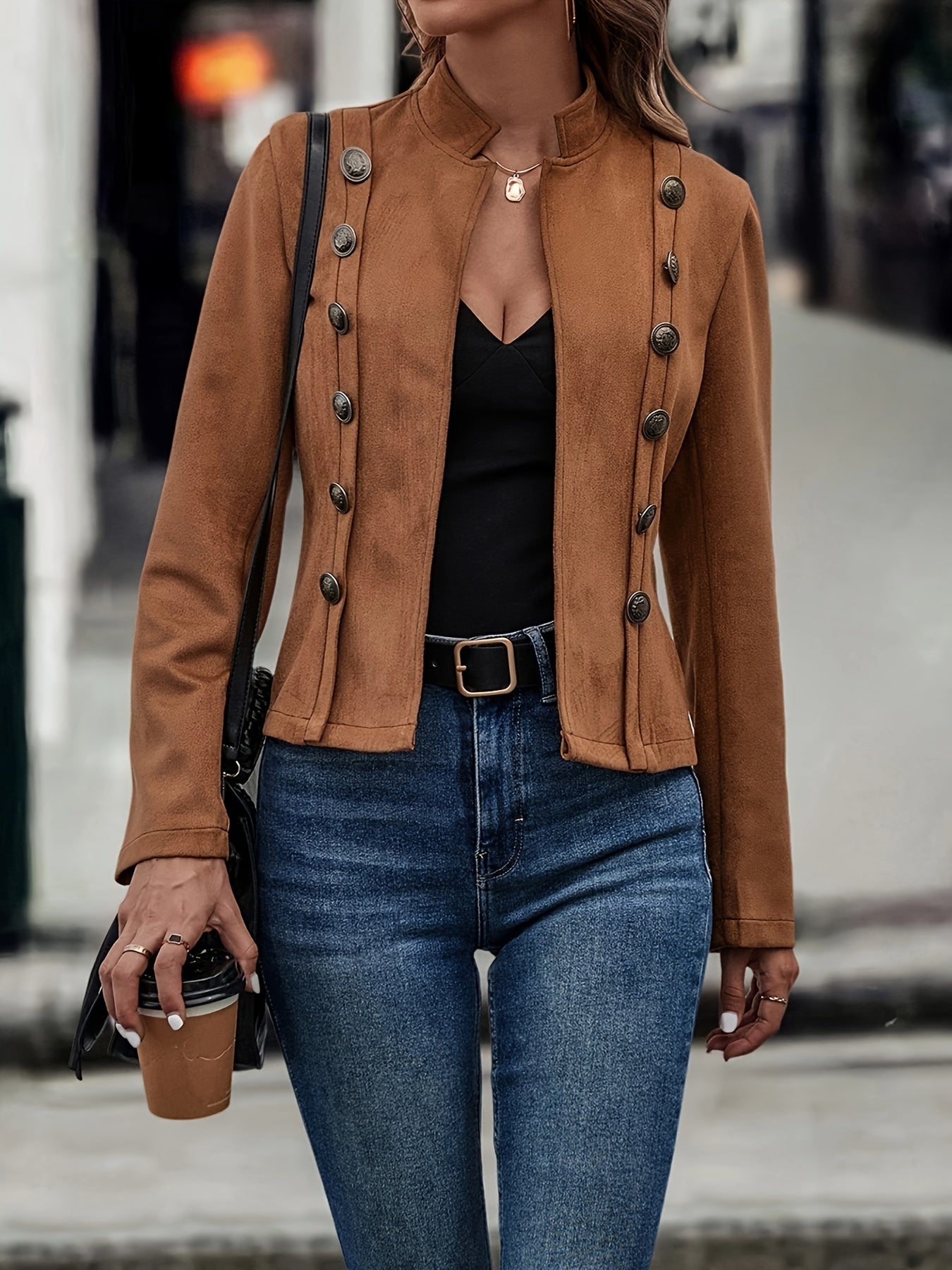 Korte Getailleerde Jas Met Dubbele Knopen – Elegante Damesjas Voor Herfst & Lente