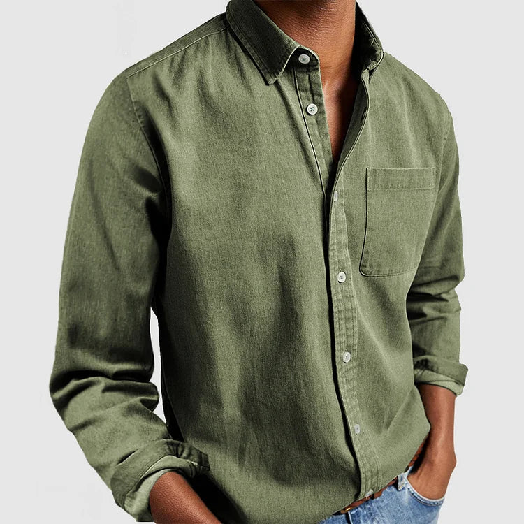 Heren Overhemd Met Lange Mouwen – Katoenblend, Casual Fit & Borstzak Voor Herfst En Lente