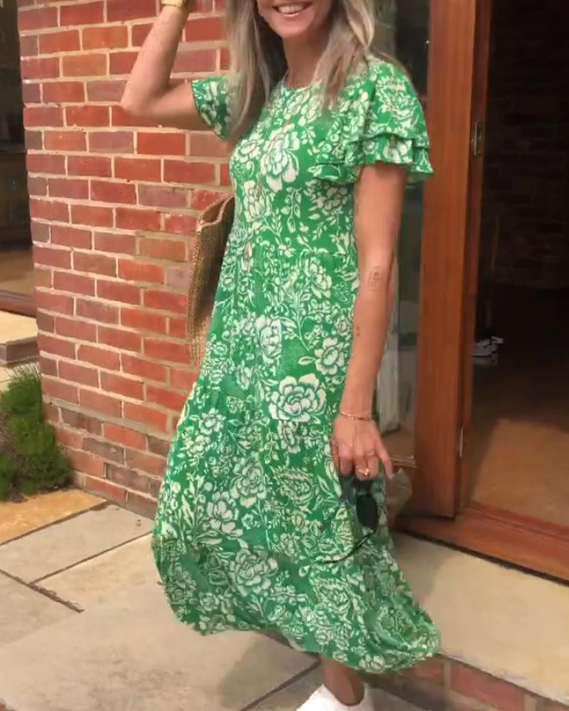Dames Midi-Jurk Met Bloemenprint En Korte Mouwen – Lente, Zomer