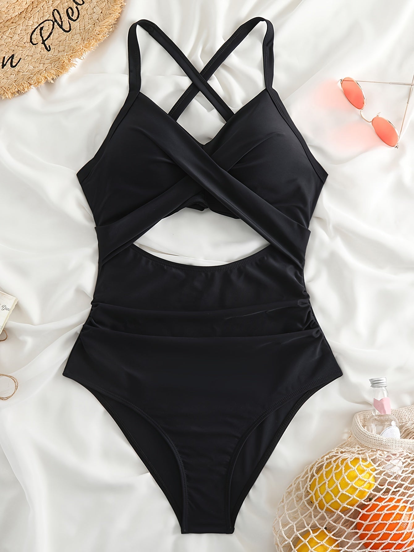 Badpak met gekruiste top en cut-out voor dames – corrigerende pasvorm, volledig gevoerd & zomerproof