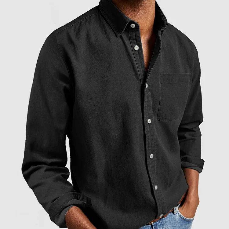 Heren Overhemd Met Lange Mouwen – Katoenblend, Casual Fit & Borstzak Voor Herfst En Lente