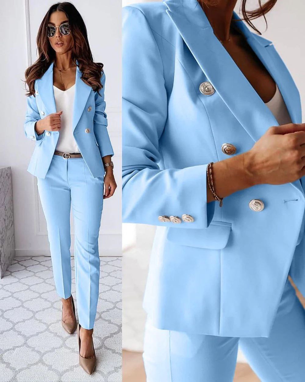 Damespak Met Getailleerde Blazer En Slim Fit Pantalon – Perfect Voor Lente, Zomer En Herfst