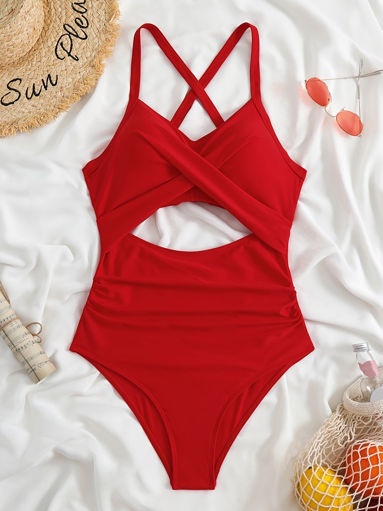 Badpak met gekruiste top en cut-out voor dames – corrigerende pasvorm, volledig gevoerd & zomerproof