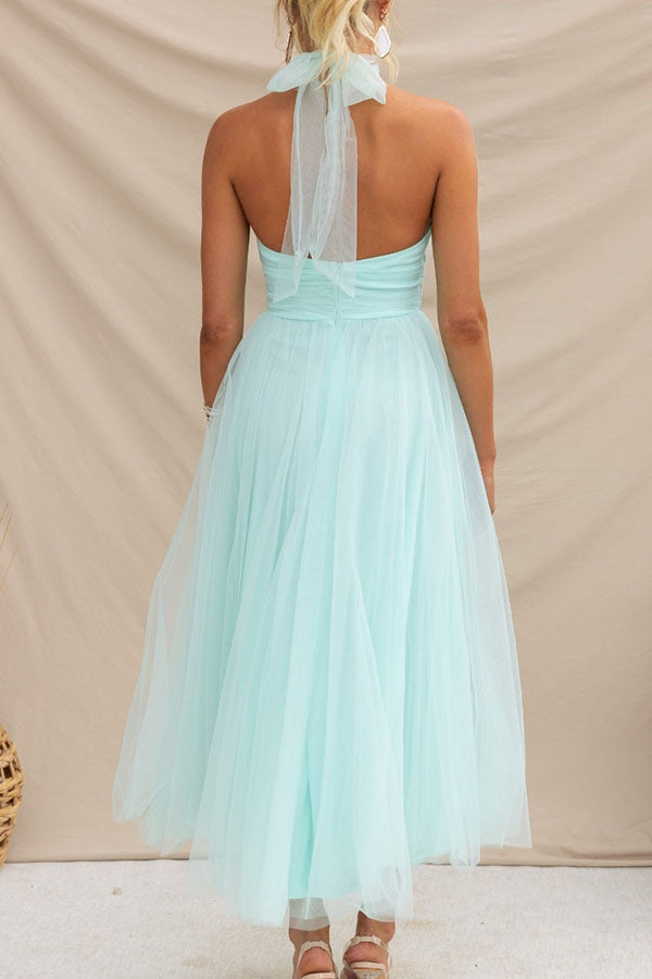 Tule Halterjurk Met Hoge Hals En Zwierige Rok – Etherisch En Elegant