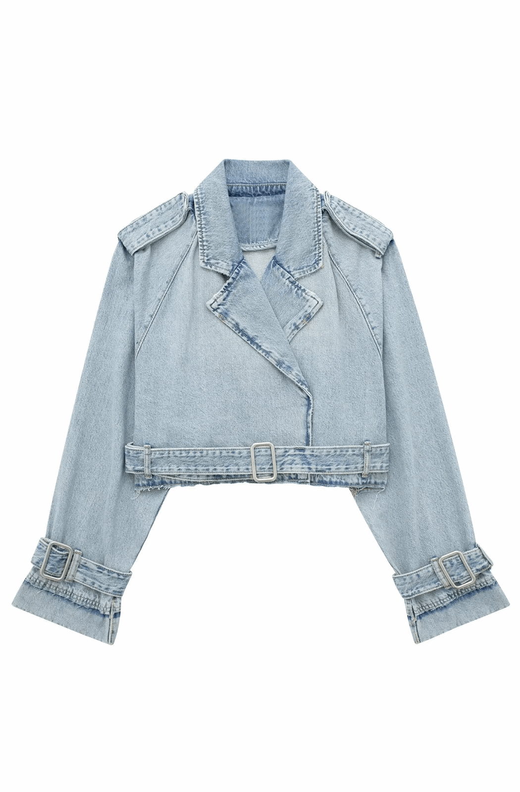Cropped Denim Trenchcoat Met Gespen – Edgy Korte Spijkerjas Voor Lente En Zomer
