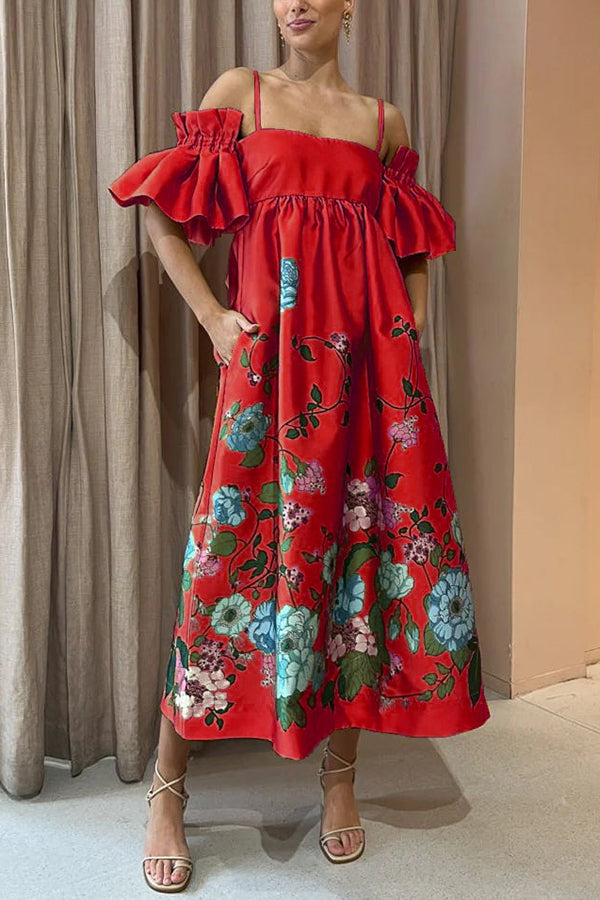 Dames Off-Shoulder Bloemenjurk Met Volantmouwen En A-Lijn Pasvorm – Voor Lente, Zomer En Herfst