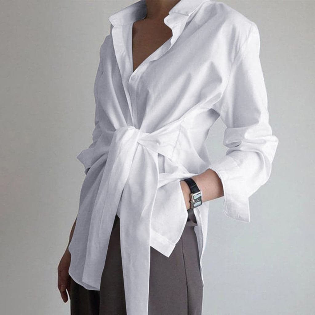 Dames Blouse Met Strikceintuur En Kraag – Voorjaar, Zomer En Herfst