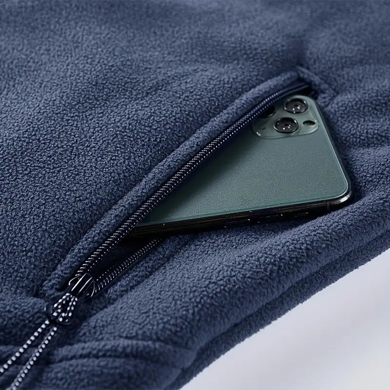 Winter Heren Fleece Jas Met Capuchon, Ritssluiting En Gevoerde Binnenzijde