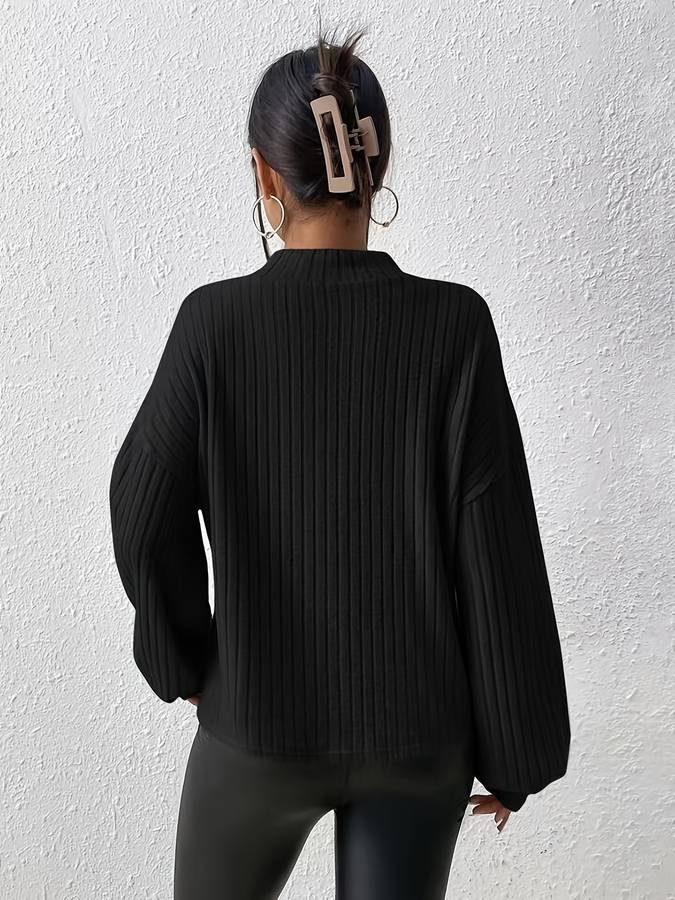 Ribgebreide Dames Top Met Hoge Hals – Minimalistische Powerlook Voor Herfst En Winter