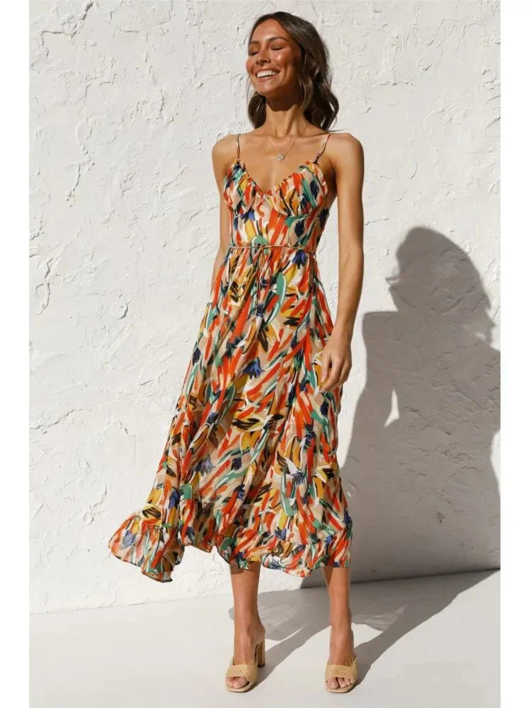 Zomerse Damesjurk Met Spaghettibandjes En Vrolijke Print – Luchtig En Vrouwelijk