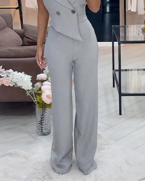 Mouwloze Dames Jumpsuit Met Reverskraag – Lente, Zomer En Herfst