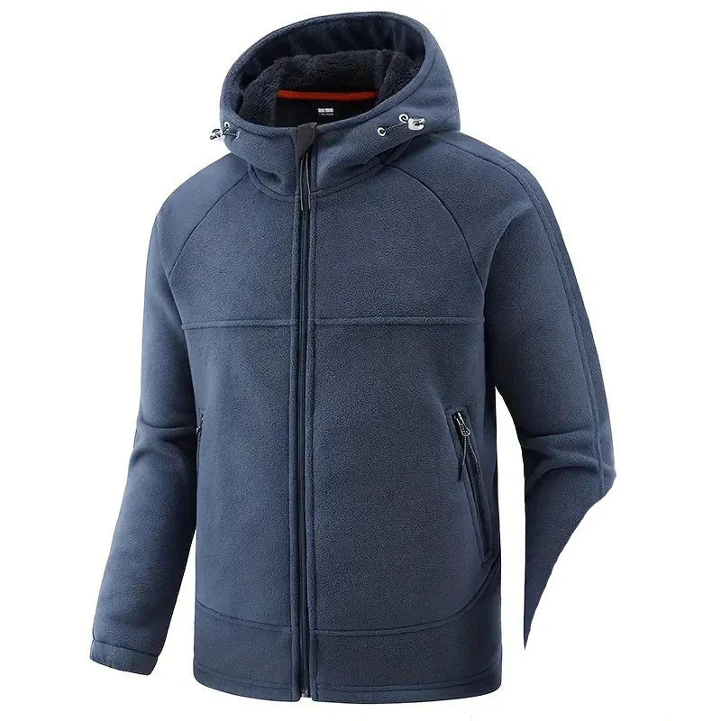 Winter Heren Fleece Jas Met Capuchon, Ritssluiting En Gevoerde Binnenzijde