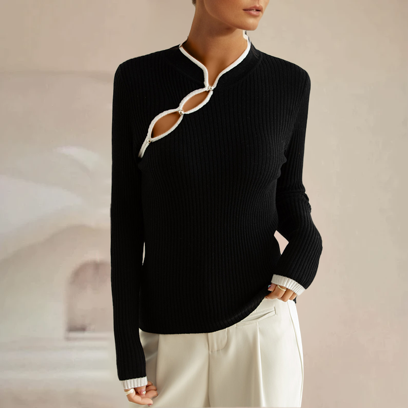 Ribgebreide Dames Top Met Cut-Out Detail – Minimalistisch Design Met High-Fashion Allure