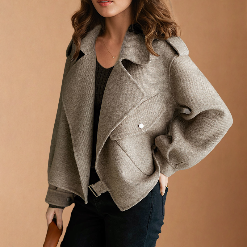 Wollen Damesjas Met Brede Kraag – Elegante Korte Winterjas Voor Casual & Chique Gelegenheden