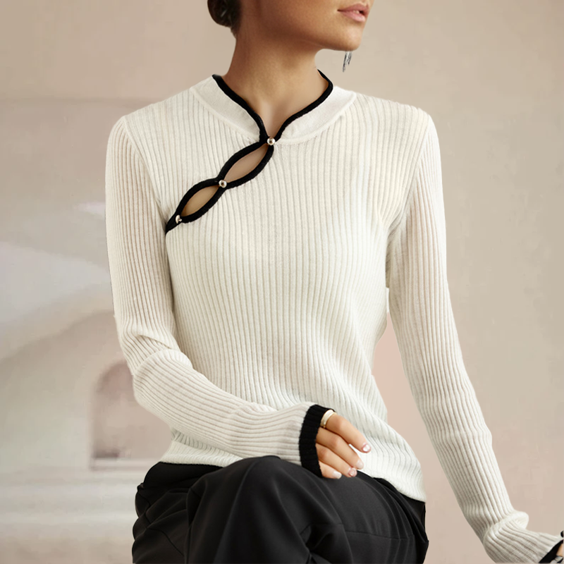 Ribgebreide Dames Top Met Cut-Out Detail – Minimalistisch Design Met High-Fashion Allure