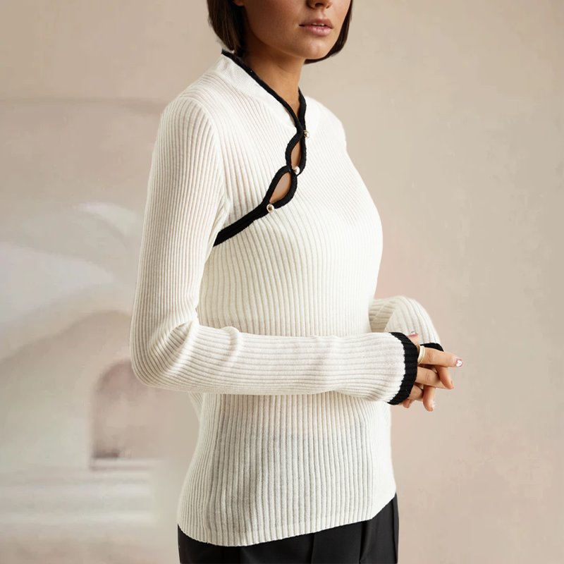 Ribgebreide Dames Top Met Cut-Out Detail – Minimalistisch Design Met High-Fashion Allure