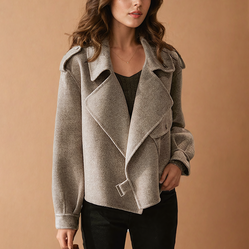 Wollen Damesjas Met Brede Kraag – Elegante Korte Winterjas Voor Casual & Chique Gelegenheden