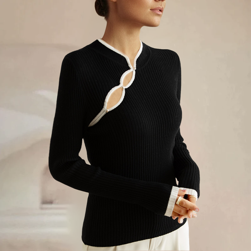 Ribgebreide Dames Top Met Cut-Out Detail – Minimalistisch Design Met High-Fashion Allure