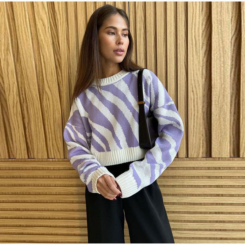 Gebreide Cropped Trui Met Zebra-Accenten – Opvallende Knit Voor Frisse Lentedagen & Cozy Herfstavonden