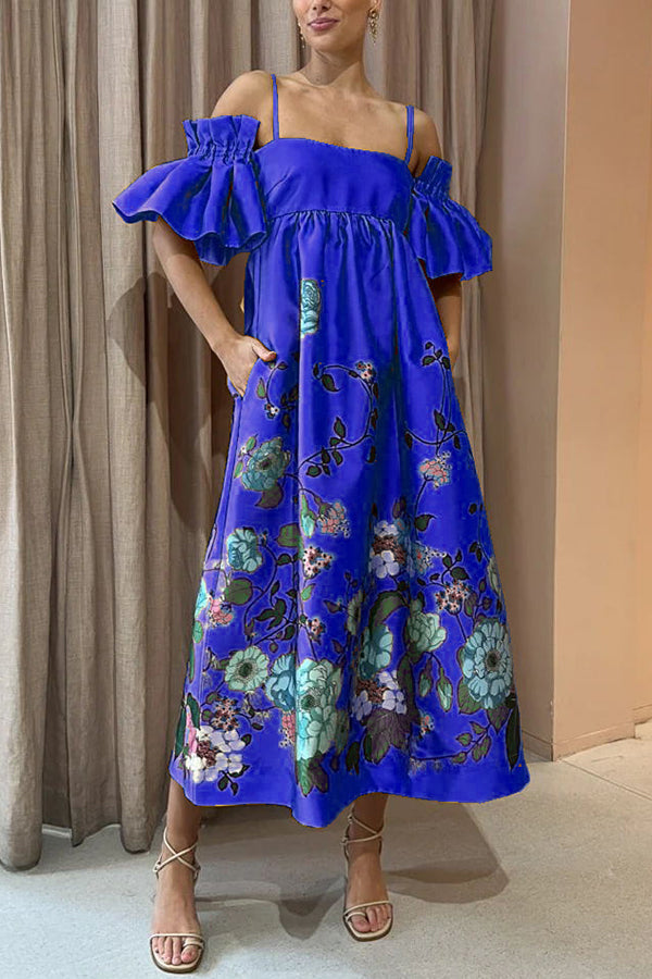 Dames Off-Shoulder Bloemenjurk Met Volantmouwen En A-Lijn Pasvorm – Voor Lente, Zomer En Herfst