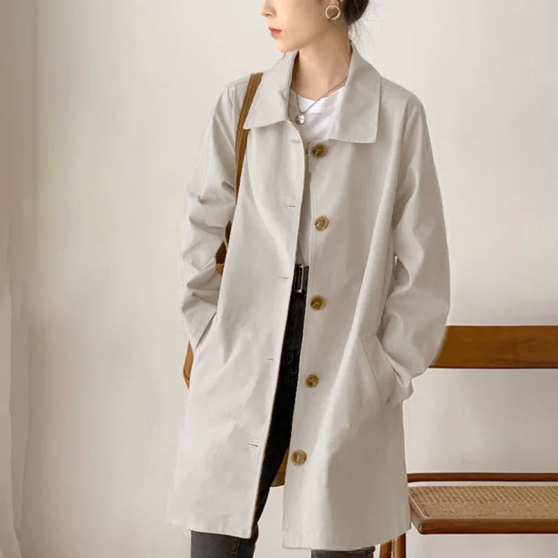 Lange Damesjas Met Knoopsluiting – Stijlvolle Lichtgewicht Trenchcoat Voor Lente & Herfst In Meerdere Kleuren