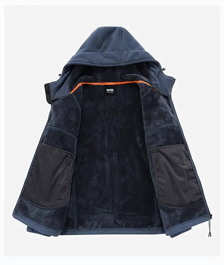 Winter Heren Fleece Jas Met Capuchon, Ritssluiting En Gevoerde Binnenzijde